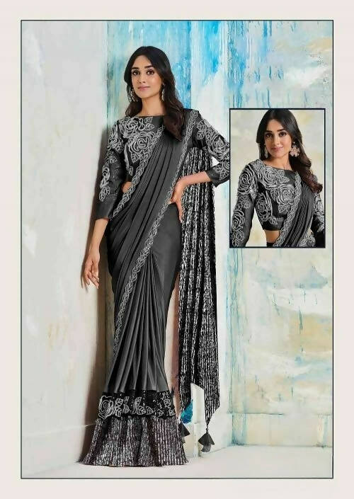 Lycra Saree With Stitched Blouse - Mohmanthan Royal | Grocsy