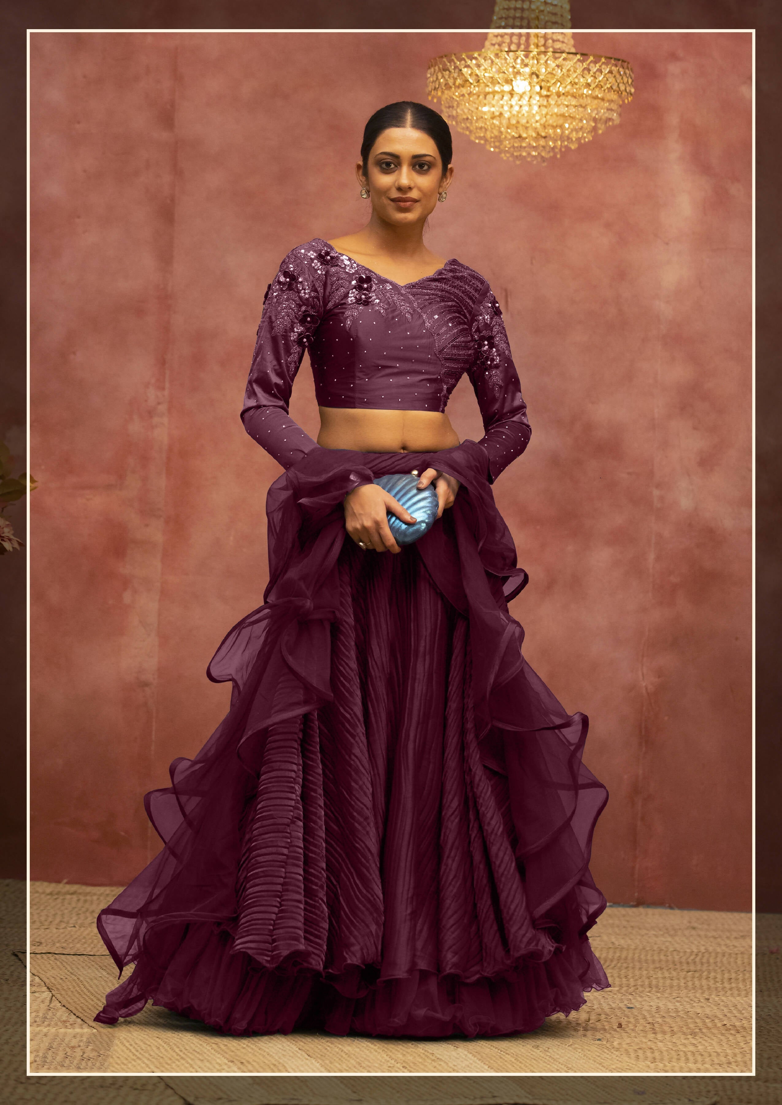 Wine Net, Fancy Lycra Semi-Stitched Bridal Lehenga - Nimaya Bonanza | Grocsy
