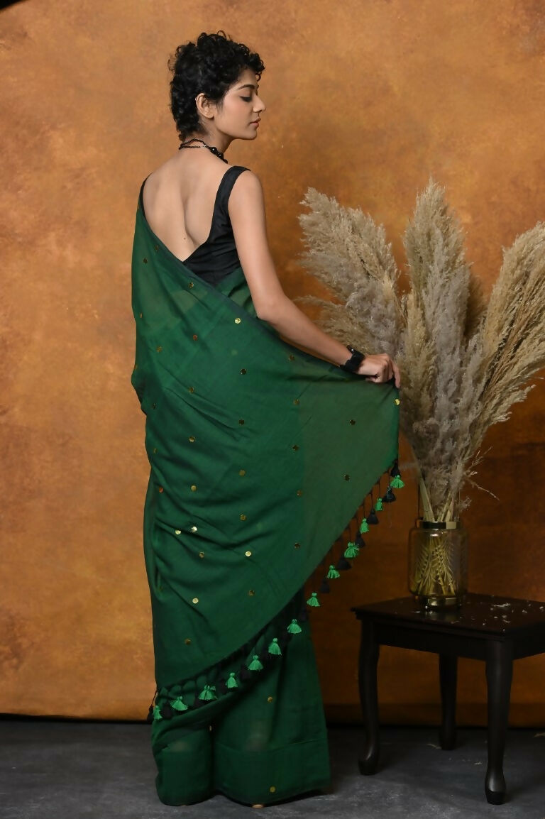 Very Much Indian Pure Mul Cotton Handloom Saree - Green | Grocsy