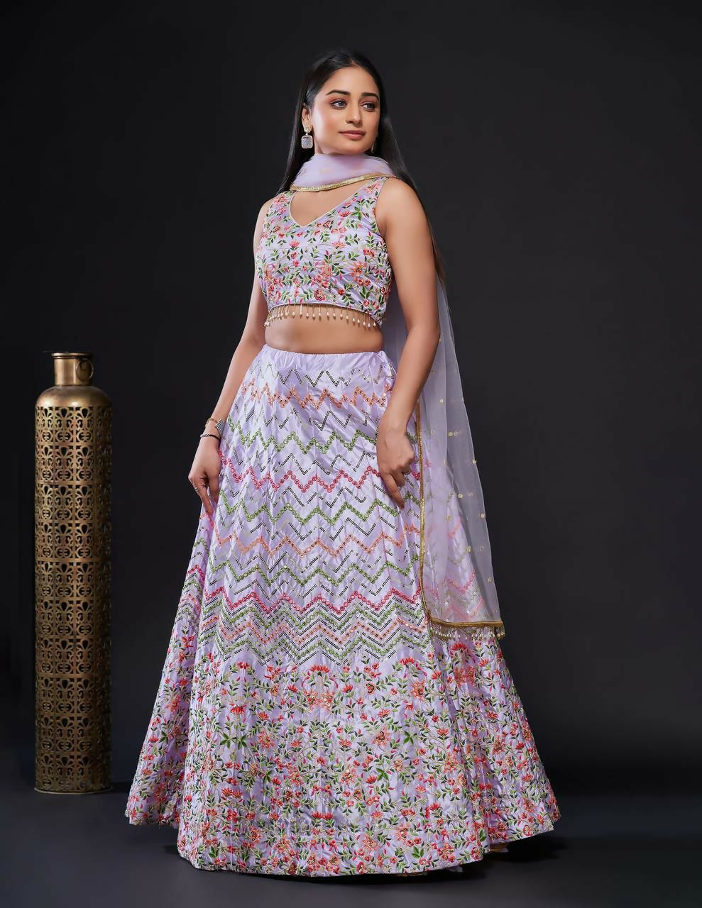 Jyoti Fashion Women's Light Purple Heavy Satin Silk Sequins with Thread Embroidered Designer Lehenga Choli Set | Grocsy