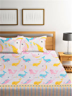 Home Sizzler Pink & White Cartoon Characters 210 TC Single Bedsheet with 1 Pillow Covers | Grocsy