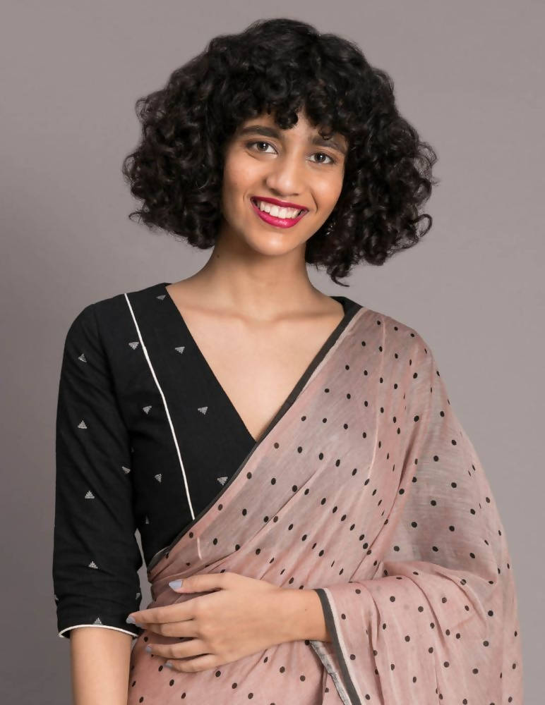 Suta Brown Black Polka Dots Printed Pure Cotton Saree | Grocsy
