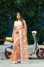 Vamsee Cotton Kerry Orange Organza Saree | Grocsy