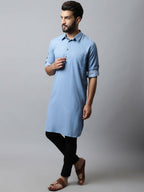 Even Apparels sky Blue Color Pure Cotton Solid Men's Kurta With Shirt Collar (MMS503) | Grocsy