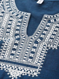 Yufta Women Blue And White Embroidered Kurta with Trouser & With Dupatta | Grocsy