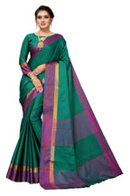 Vamika Ethnic Fire Green Cotton Silk Saree | Grocsy