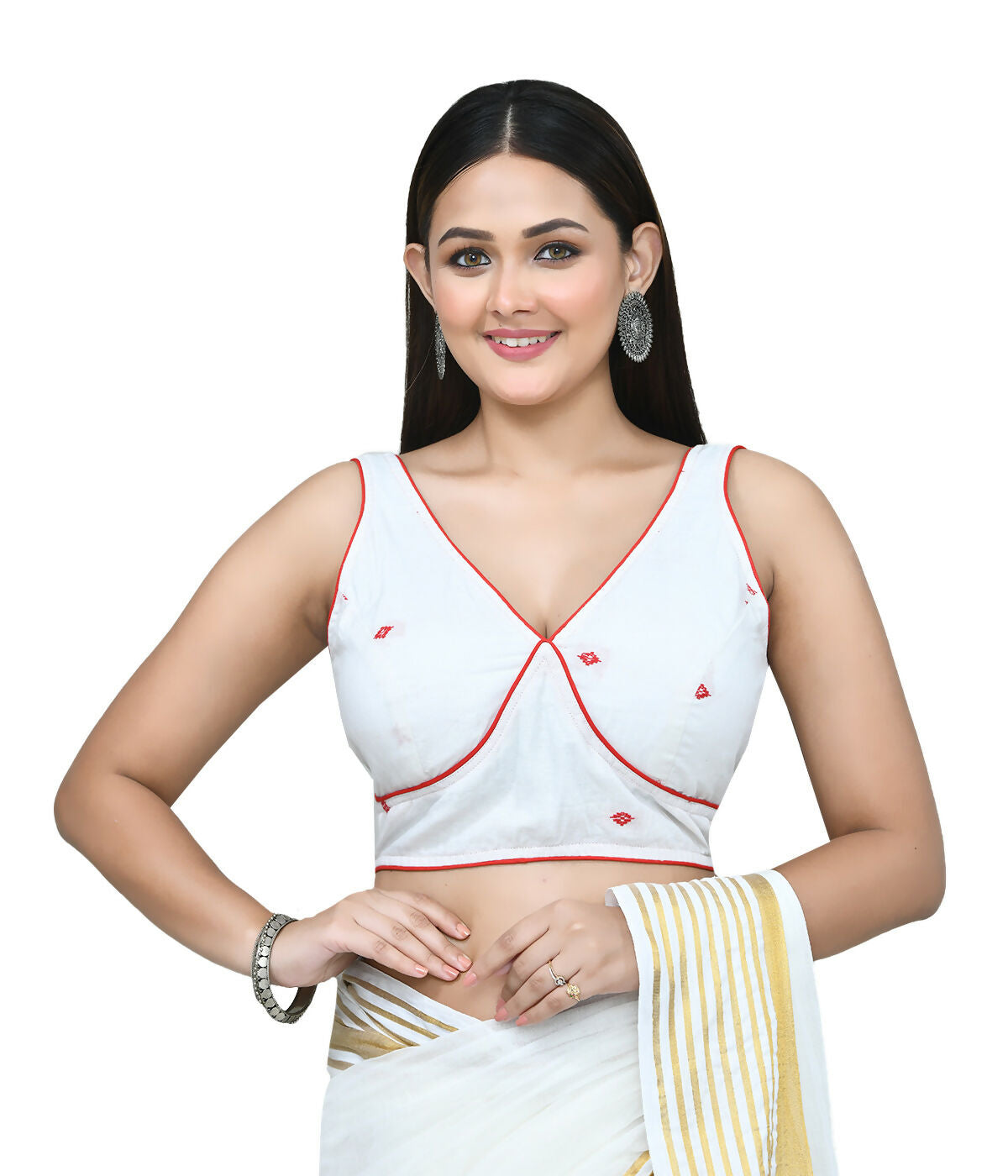 Joban Fashion Women's White Embroidered Stitched Blouse | Grocsy