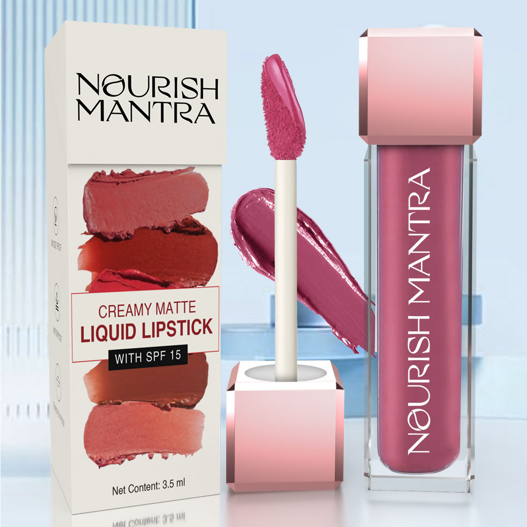 Nourish Mantra Liquid Lipstick Creamy Matte with SPF / Water Proof, Smudge Proof Shade-Berry Dhamaka | Grocsy