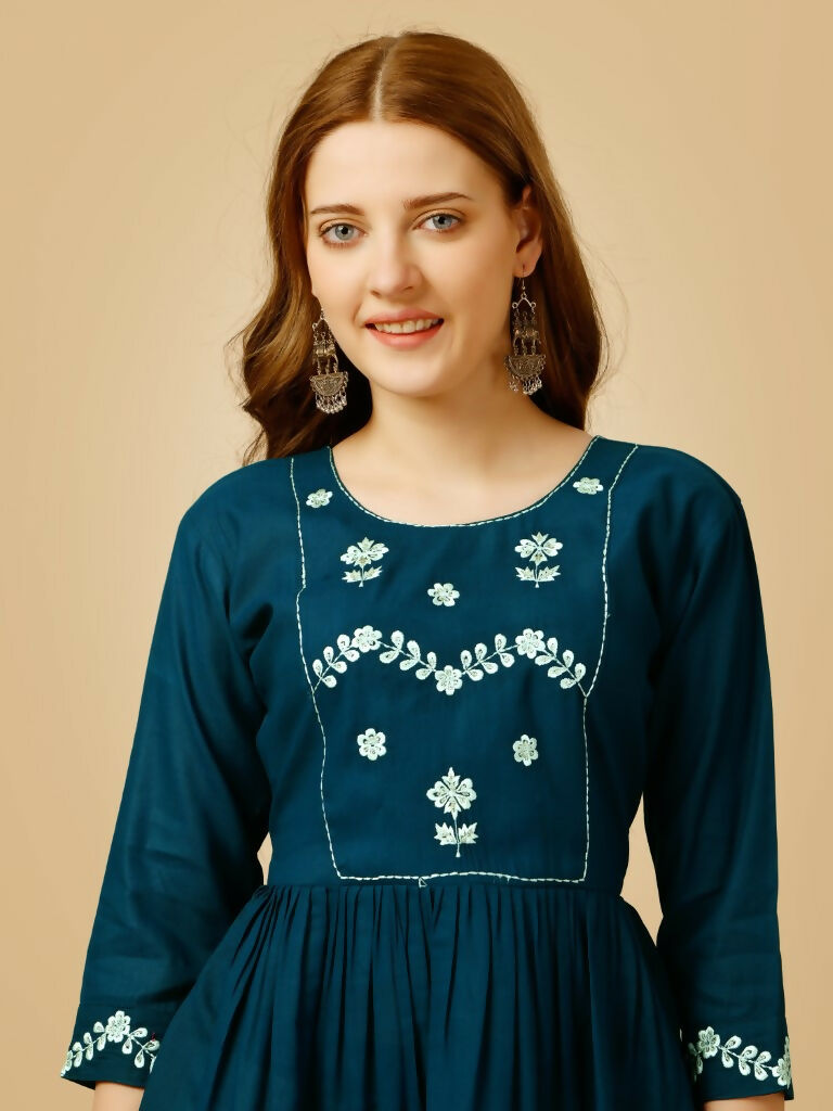 Jyoti Fashion Women's Blue Viscose Rayon Embroidered Casual Top | Grocsy