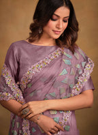 Light Purple Velvet Texture Net Designer Saree with Unstitched Blouse - Norita Mahitha | Grocsy
