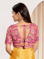 Joban Fashion Pink Viscose Rayon Padded Blouse With V Neck Elbow Sleeves | Grocsy