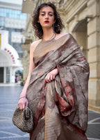 Lovely Brown & Grey Polly Brasso Designer Saree - Emponline | Grocsy