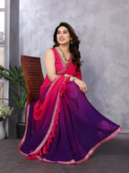 Designer Partywear Red & Blue Georgette Fancy Saree - Kanak | Grocsy