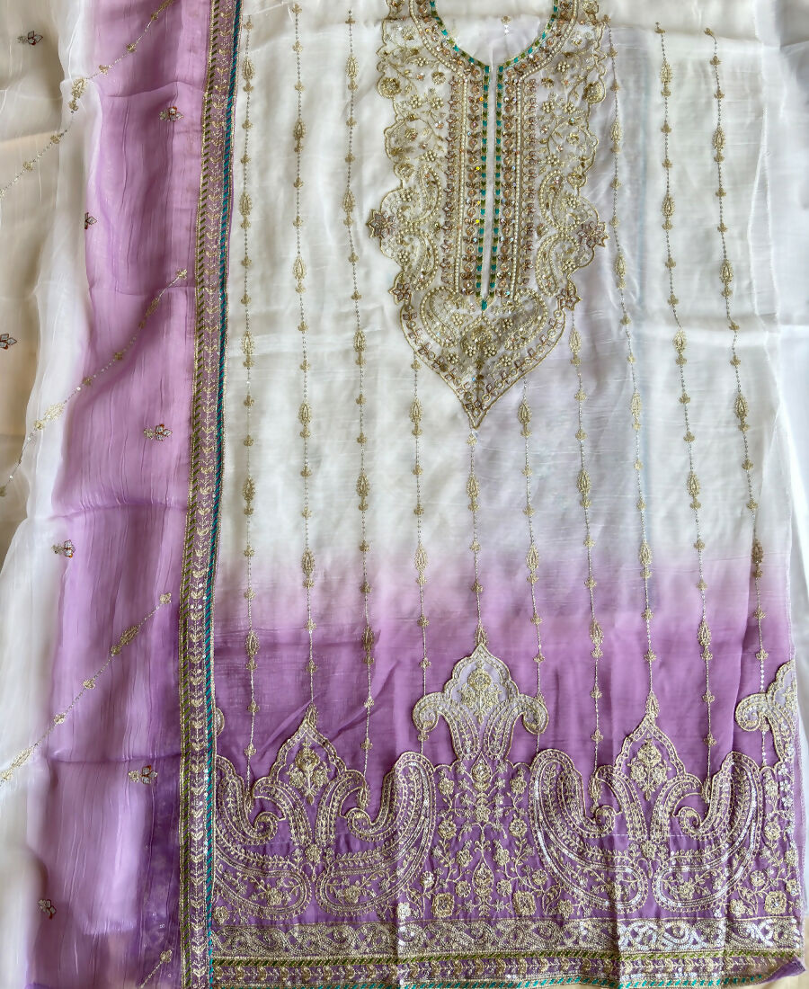 KC Designer Purple Ombre Straight Suit For Women With Hand Embroidery | Grocsy