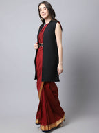 Even Apparels Black Polywool Open Front Women's Long Coat | Grocsy