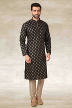 Raivat Ethnic Cotton Printed Work Kurta Pajama In Mehendi Green Colour | Grocsy