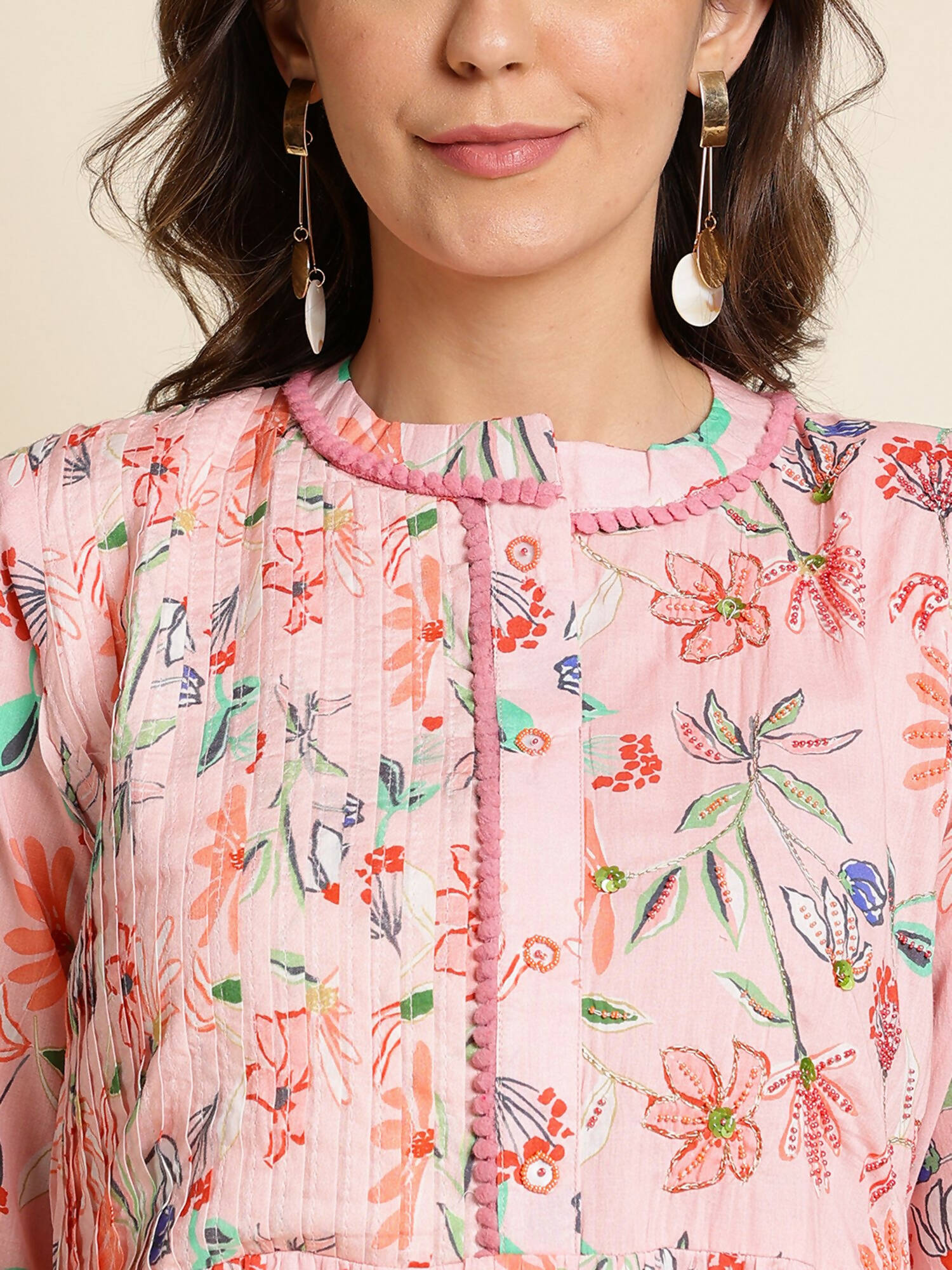 Pink Cotton Floral Printed Dress - Nandani | Grocsy