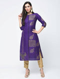 Aniyah Cotton Foil Printed Purple Straight Kurta (AN-134K) | Grocsy