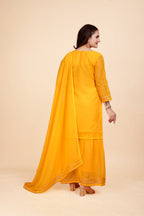 Women's A-Line Yellow Kurta and Sharara With Dupatta Set - A2M | Grocsy
