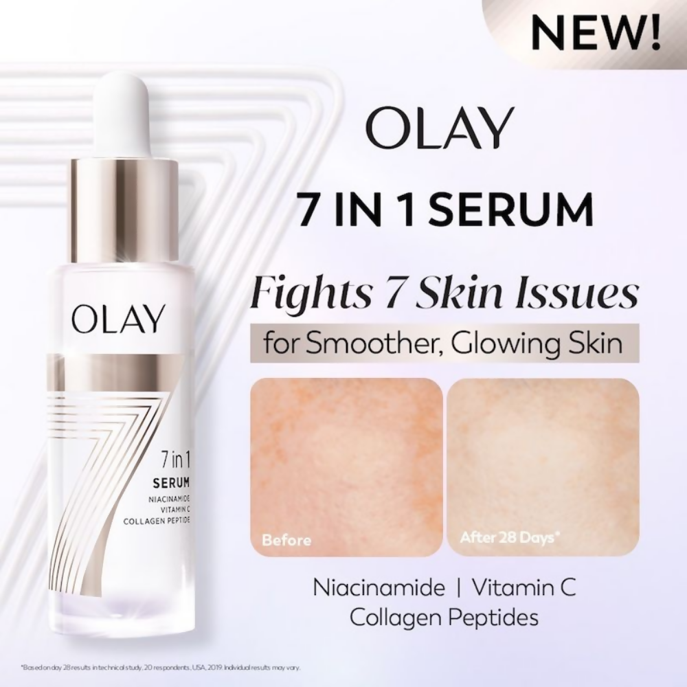 Olay 7in1 Serum with Niacinamide, Vitamin C, Collagen Peptides | Grocsy