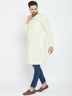 Even Apparels Yellow Color Men's Pure Cotton Kurta With Band Collar | Grocsy