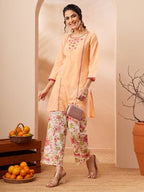 Janasya Peach Straight Cotton Co-Ords | Grocsy