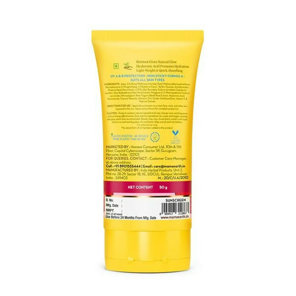 Mamaearth Beetroot Hydraful Sunscreen SPF 50 & PA++++ | Grocsy