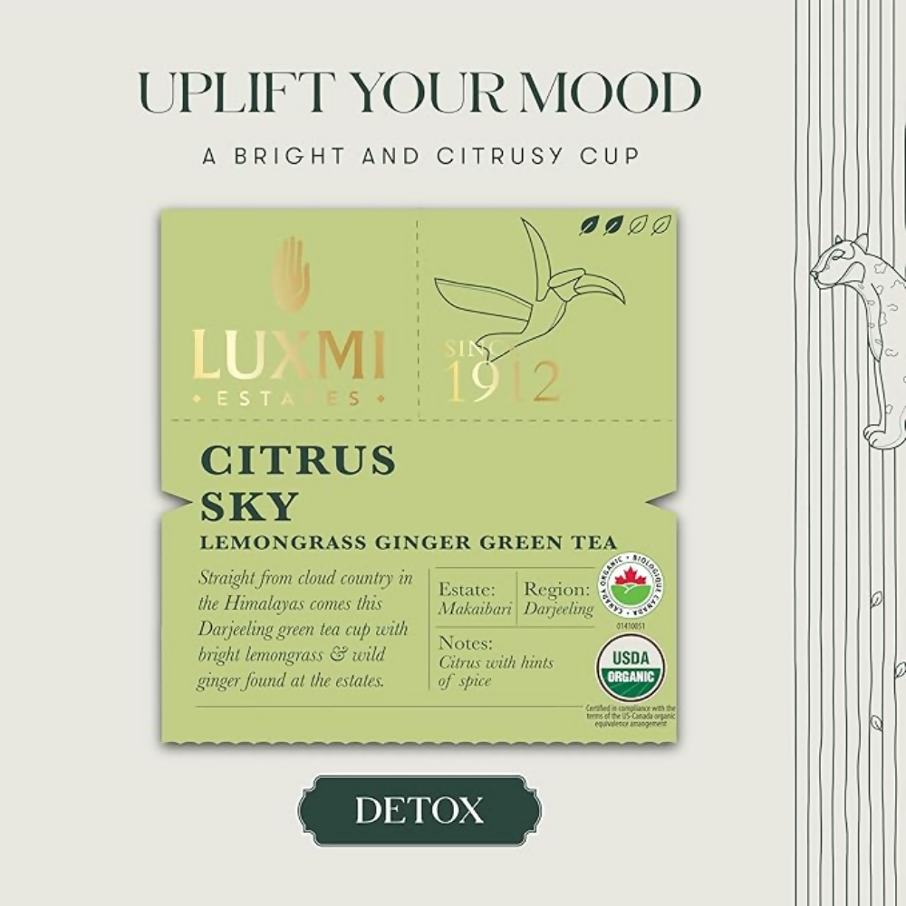 Luxmi Estates Citrus Sky - Lemongrass Ginger Green Tea | Grocsy