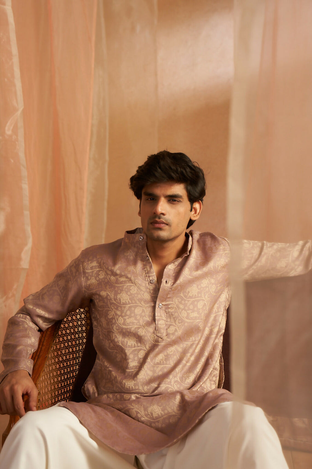 Mauve Modal Silk Wevon Designer Men's Kurta Set - Mahotsav | Grocsy