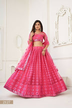 Eilara Women'S Pink Butterfly Net With Sequins And Embroidery Work Lehenga Choli For Party Wear | Grocsy