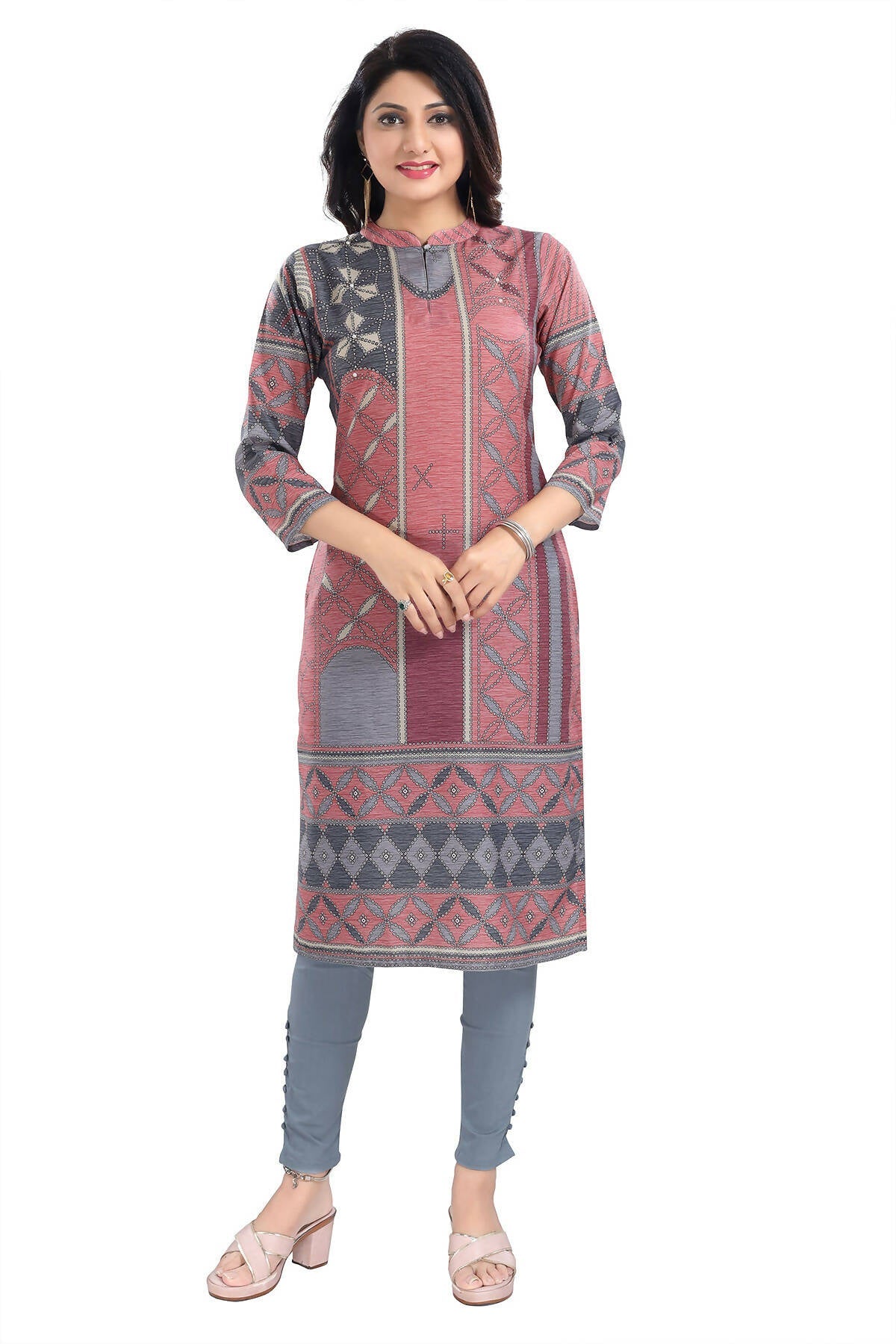 Snehal Creations Cherished Coral Digital Print Masleen Long Kurti Tunic | Grocsy