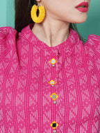 Women Republic Pink Cotton Kantha Kurta Set | Grocsy