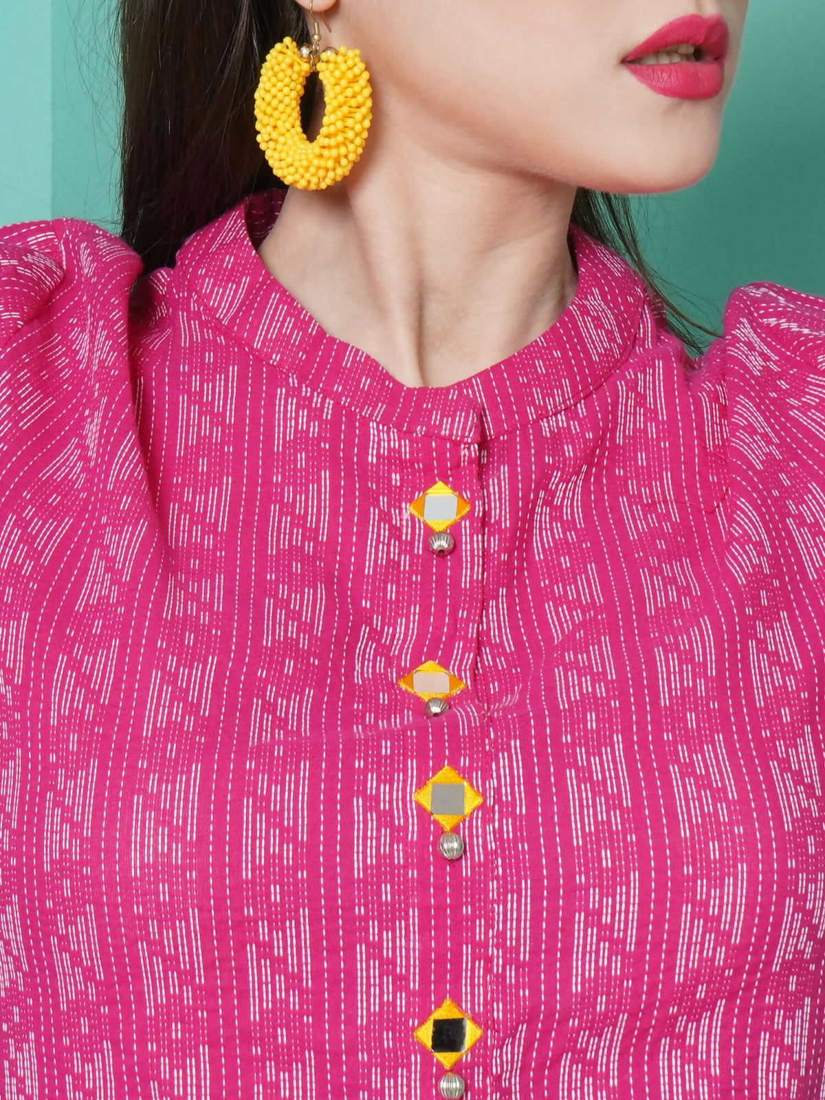 Women Republic Pink Cotton Kantha Kurta Set | Grocsy