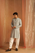 Grey viscose Chikankari Embroidery Work Men's Traditional Kurta Set - Mahotsav | Grocsy