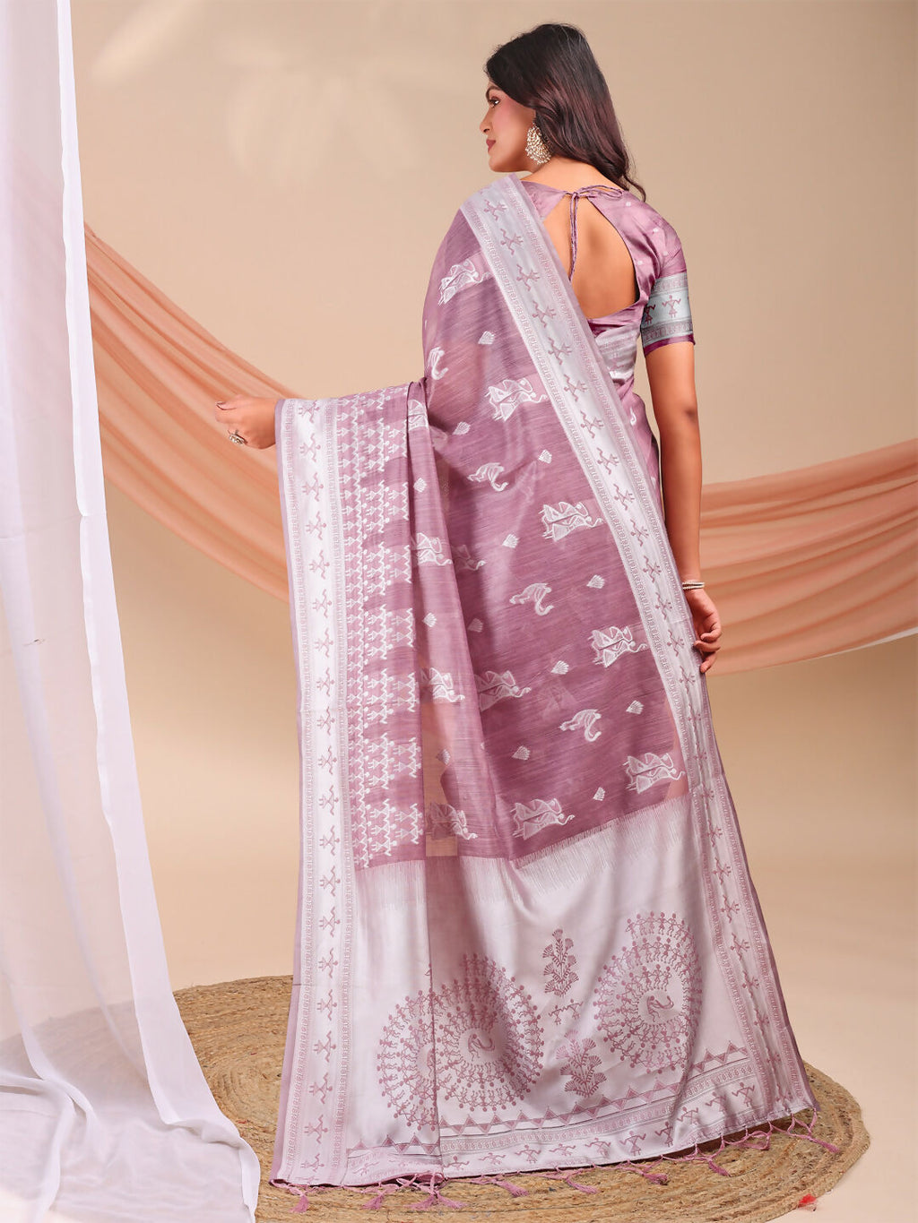 Shree Shyam Fashion Varnika Purple Linen Cotton Saree | Grocsy