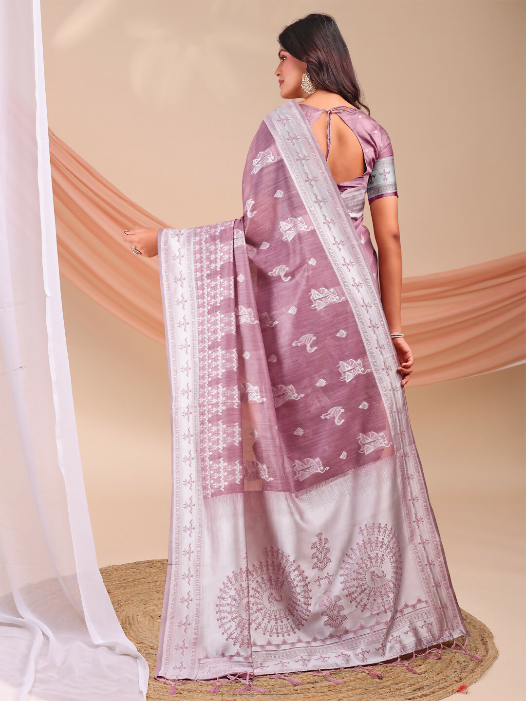 Shree Shyam Fashion Varnika Purple Linen Cotton Saree | Grocsy
