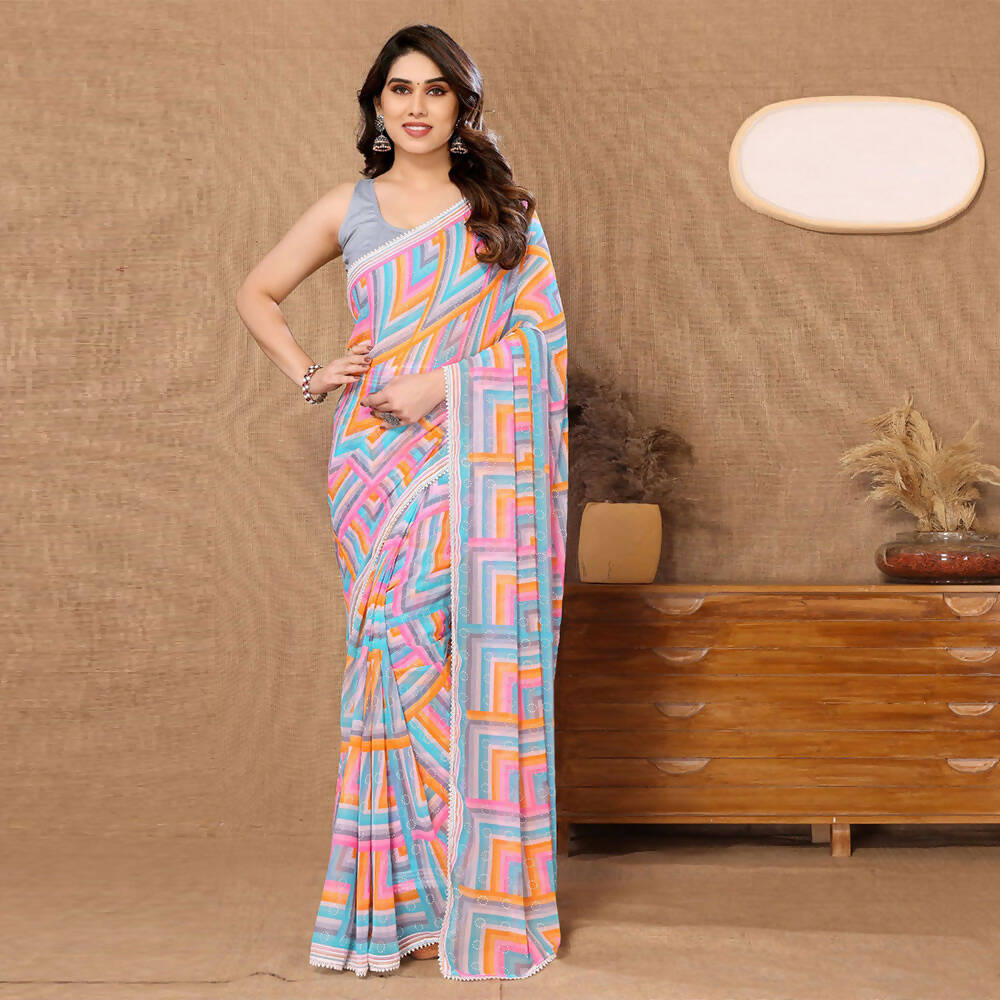 Women's Partywear Designer Grey Georgette Fancy Saree - Satrangi | Grocsy
