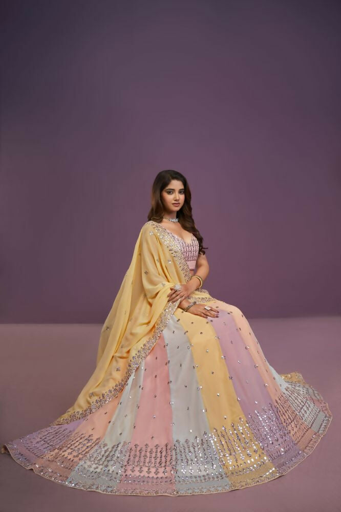 Multicolor Georgette Sequence ,Gota Patti Embroidery Work Lehenga Choli Set - Jihu Culture | Grocsy
