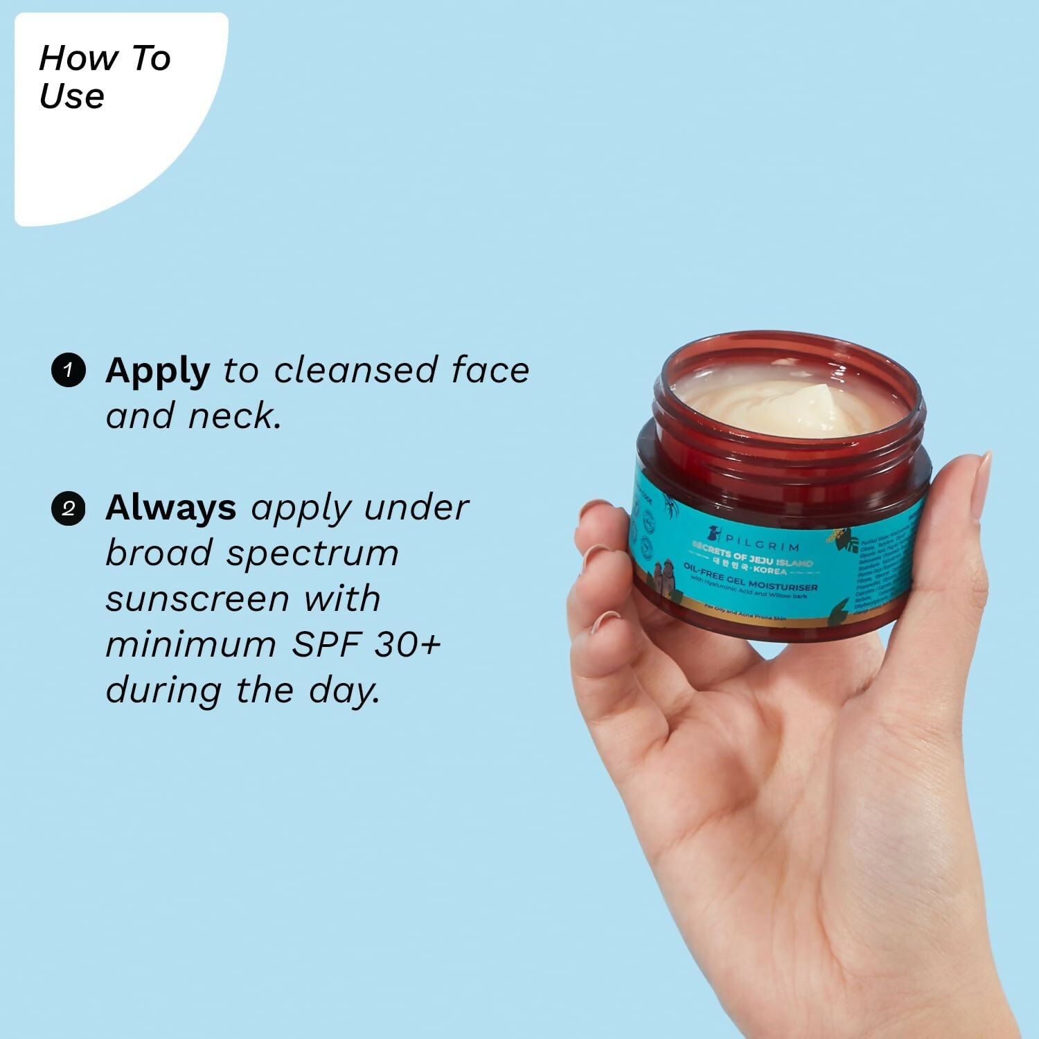 Pilgrim Korean Oil Free Gel Moisturizer with Hyaluronic Acid & Willow Bark Extracts, For Oily & Acne-Prone Skin - Korean Skin Care | Grocsy
