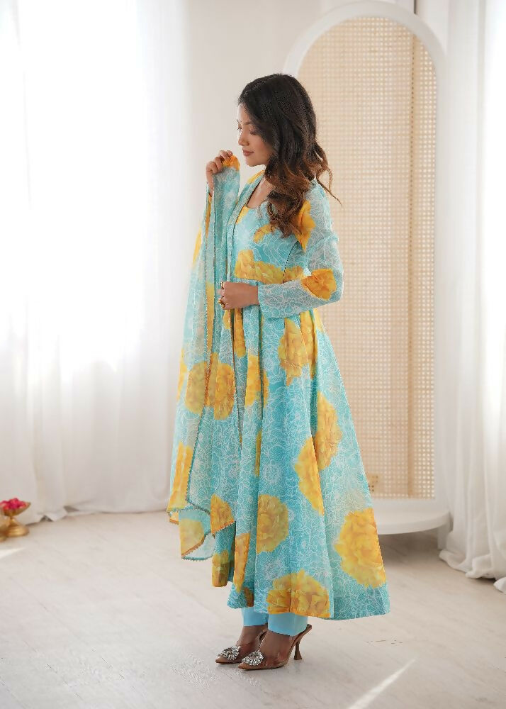 Teeya Creation Multi Color Soft Organza Silk Digital Print Party Wear Gown | Grocsy
