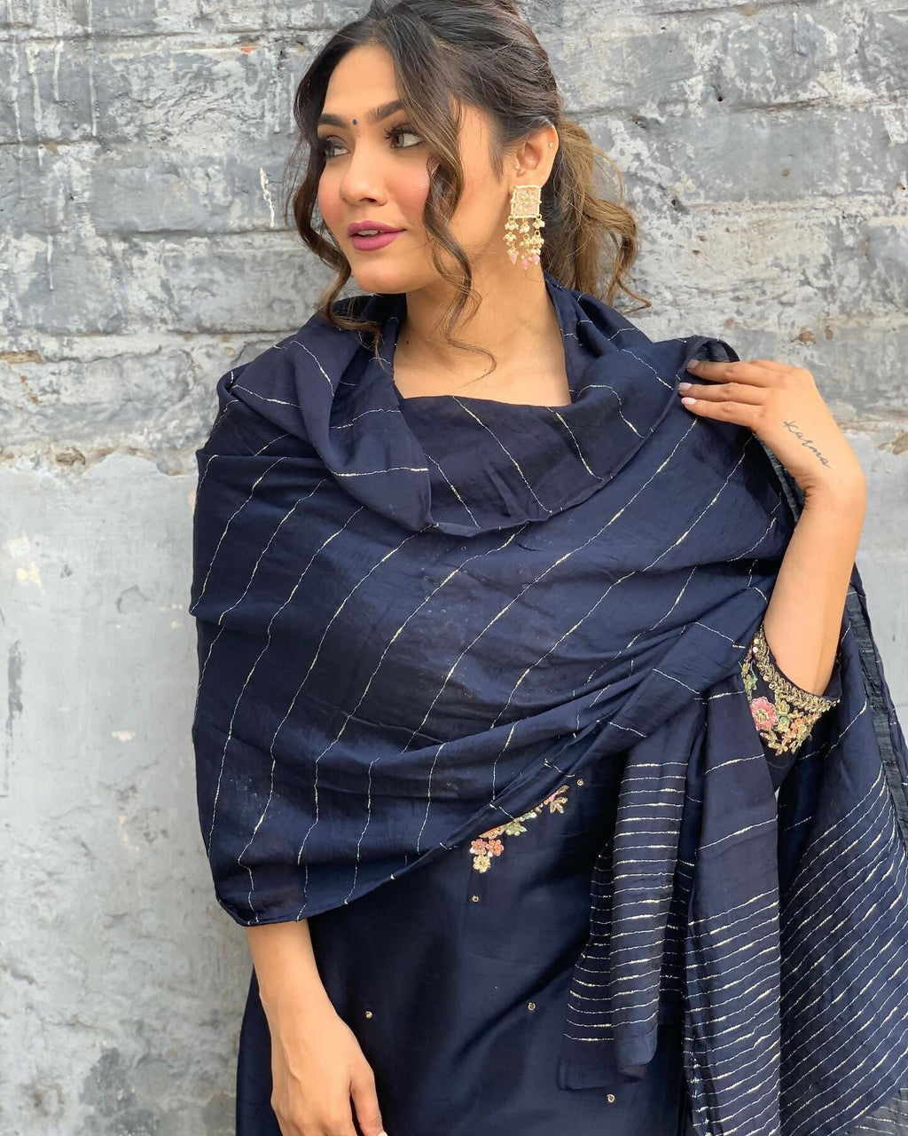 The52 Blue Women's Gorgeous Embroidered Viscose Chanderi Fabric Straight Kurta Pant with Dupatta Set | Grocsy