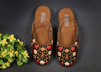 Tiny Bugs Girls Embroidered Strap Ethnic Mojaris - Black | Grocsy