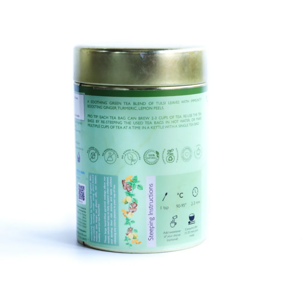 Tassyam Organics Tulsi Ginger Tea Bags | Grocsy