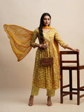 Mustard Pure Cotton Floral Printed Naira Cut Kurta And Bottom With Dupatta - Akashara | Grocsy
