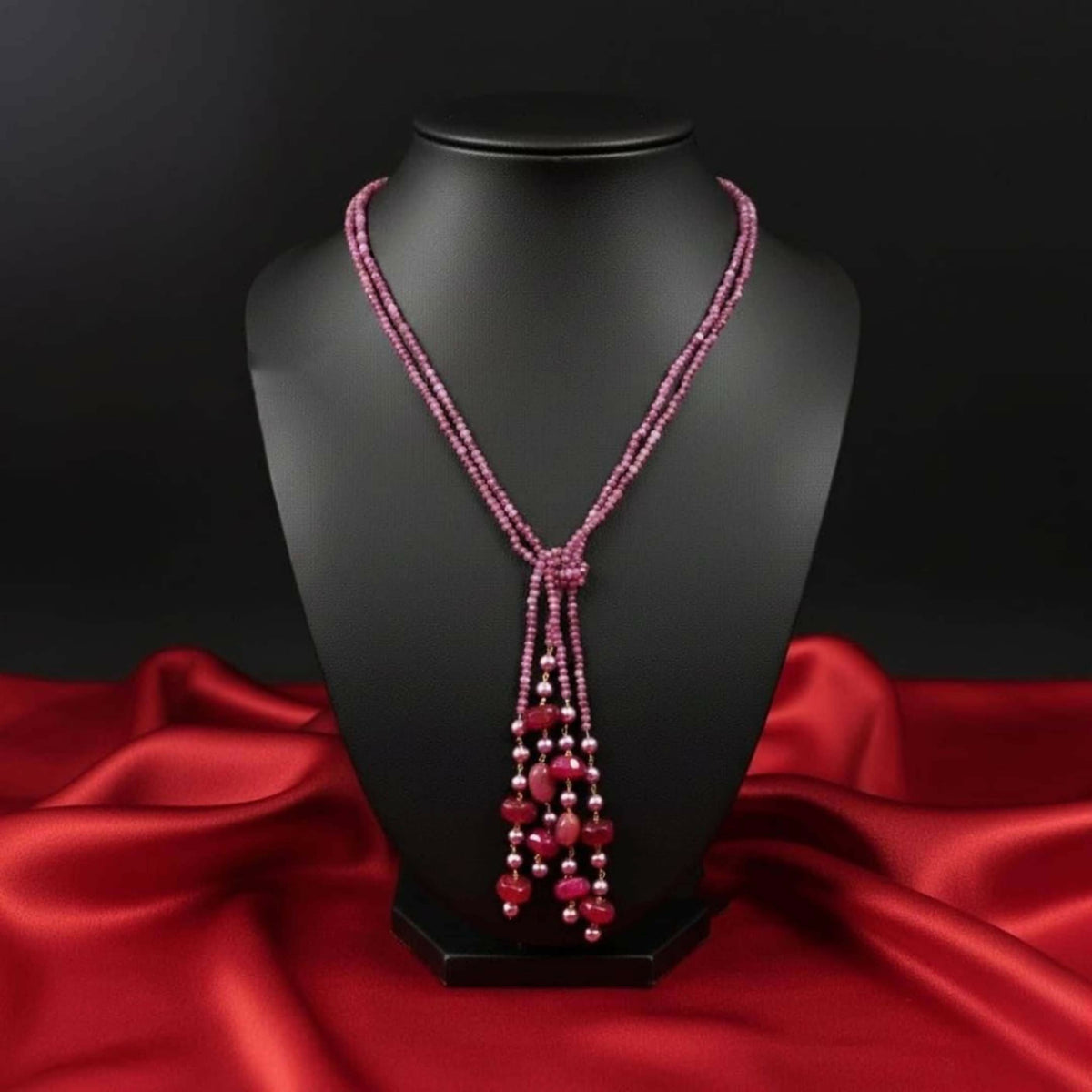 Joban Fashion Women Pink Adjustable 2-Line Long Beaded Statement Necklace | Grocsy