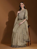 Green Silk Embroidered Poncho Pattern Top & Lehenga with Dupatta - Tanya | Grocsy