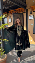 Joban Fashion Black Velvet Sequence Embroidery Work Kurta Set | Grocsy