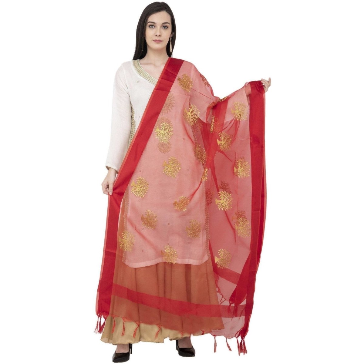 A R Silk Tissue Zari Emb. Fancy Dupatta Mehroon Color Dupatta or Chunni | Grocsy