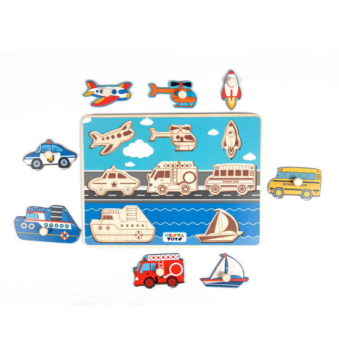 Nesta Toys Wooden Vehicle Knob Puzzle (8 Pcs) | Grocsy