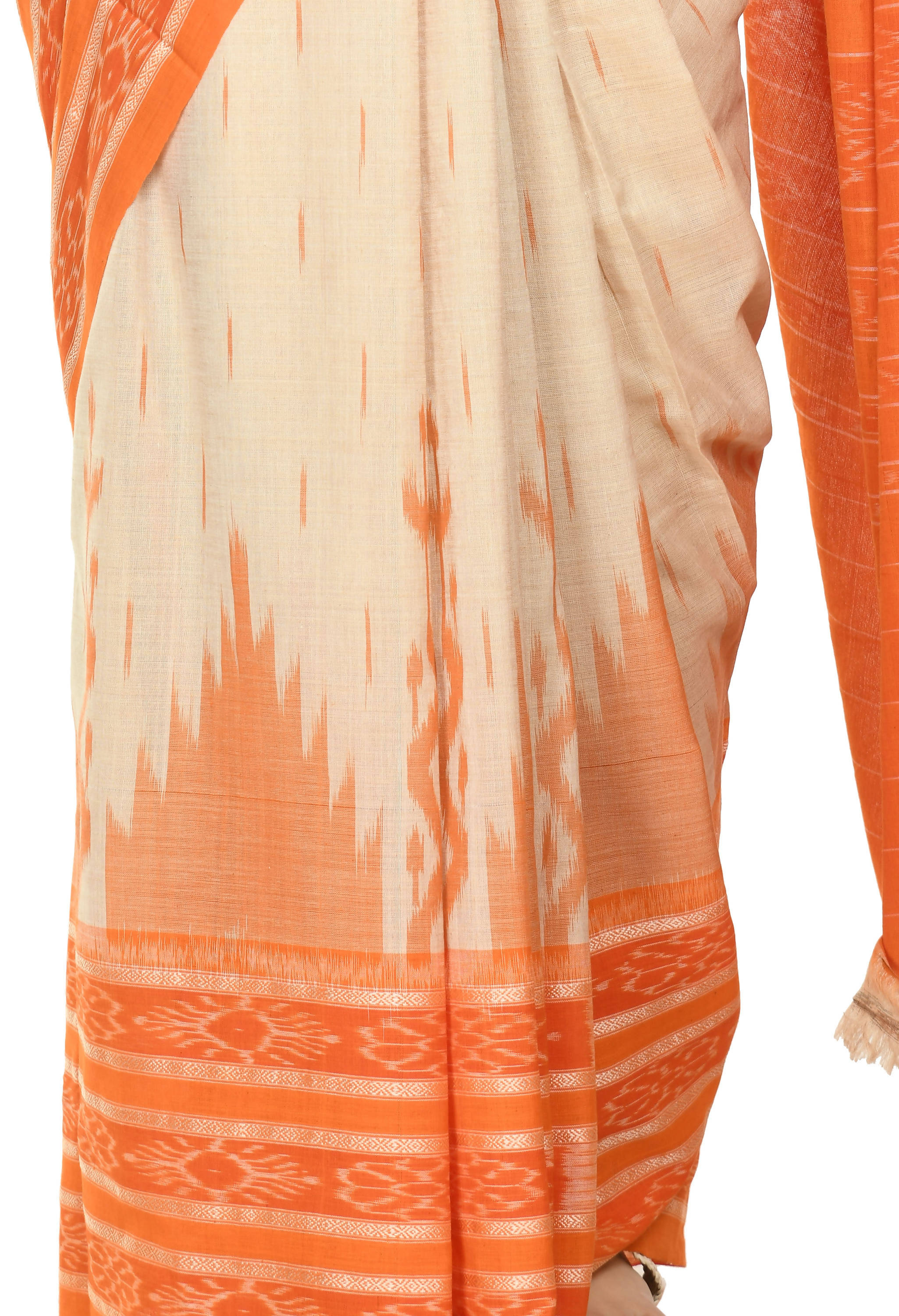 Vamika Sambalpuri Ikat Cotton Scot Dali Tasrite Orange Saree | Grocsy